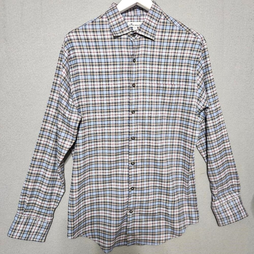Peter Millar Blue Plaid Button Up Shirt Men's Sz Medium